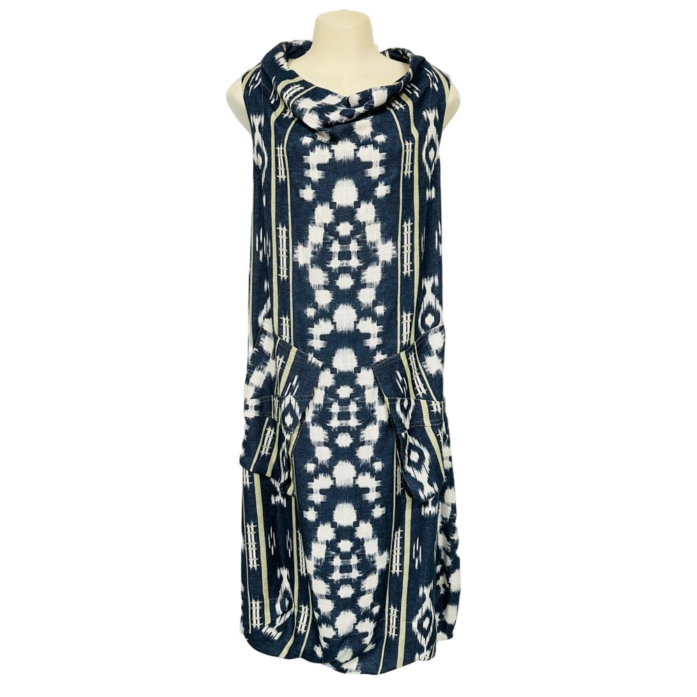 Lagenlook ikat blue maxi dress Small balloon hem Boho Statement